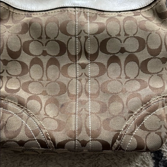 Coach Tan and Brown Signature C Tote Crossbody Bag with White Leather Strap - Picture 7 of 11